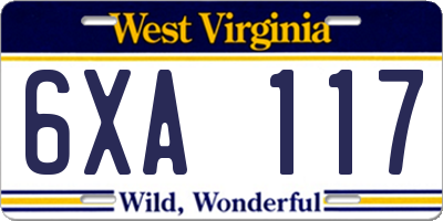 WV license plate 6XA117