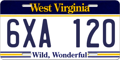 WV license plate 6XA120