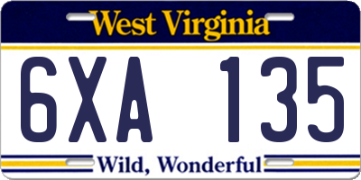 WV license plate 6XA135