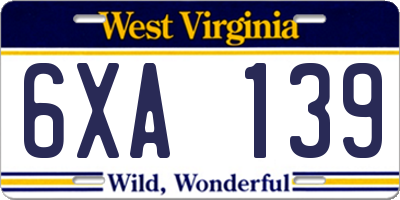 WV license plate 6XA139