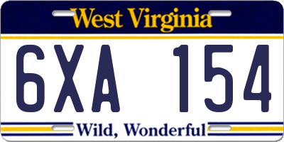 WV license plate 6XA154