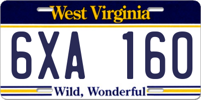 WV license plate 6XA160