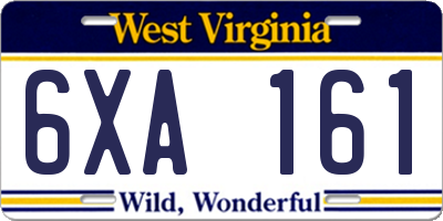 WV license plate 6XA161