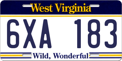WV license plate 6XA183