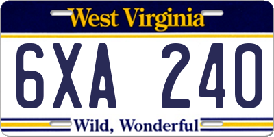 WV license plate 6XA240