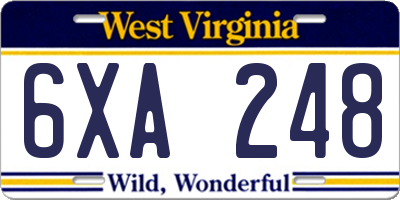 WV license plate 6XA248