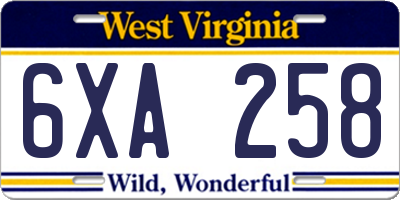 WV license plate 6XA258