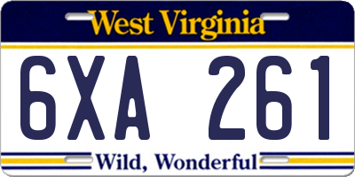 WV license plate 6XA261
