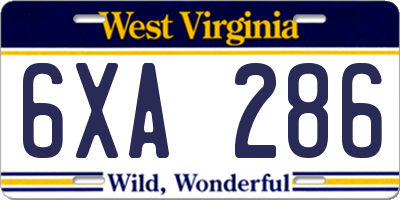 WV license plate 6XA286