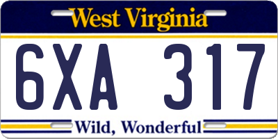 WV license plate 6XA317