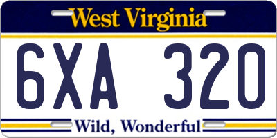 WV license plate 6XA320