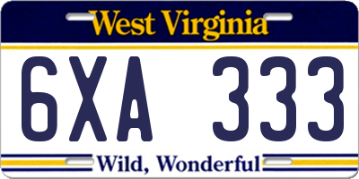 WV license plate 6XA333