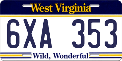 WV license plate 6XA353