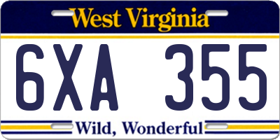 WV license plate 6XA355