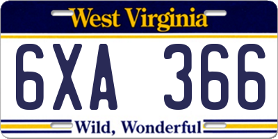 WV license plate 6XA366
