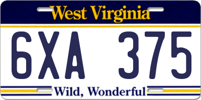 WV license plate 6XA375