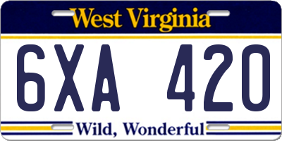 WV license plate 6XA420