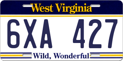 WV license plate 6XA427
