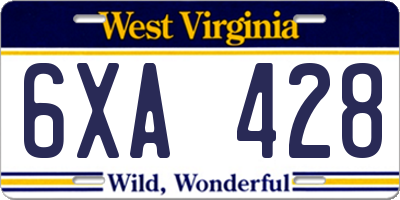 WV license plate 6XA428