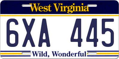 WV license plate 6XA445