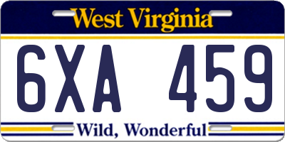 WV license plate 6XA459