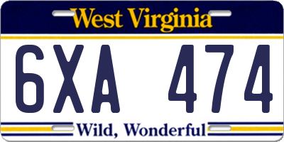 WV license plate 6XA474