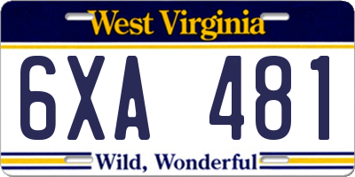 WV license plate 6XA481