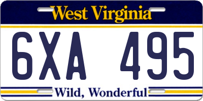 WV license plate 6XA495