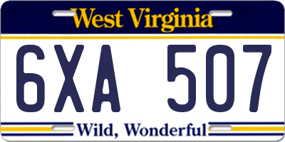 WV license plate 6XA507
