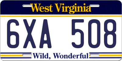 WV license plate 6XA508