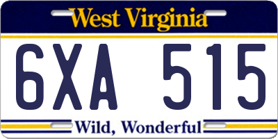 WV license plate 6XA515