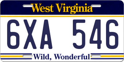 WV license plate 6XA546