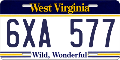 WV license plate 6XA577