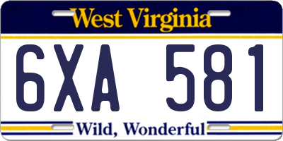 WV license plate 6XA581