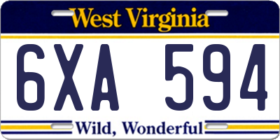 WV license plate 6XA594