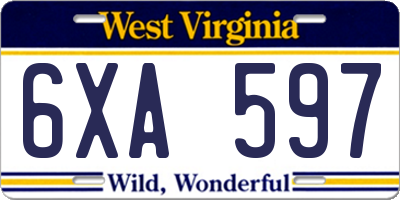 WV license plate 6XA597