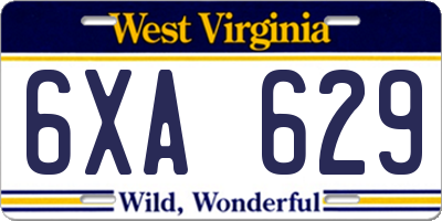 WV license plate 6XA629