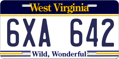 WV license plate 6XA642