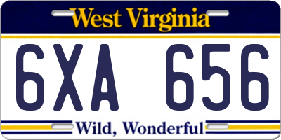 WV license plate 6XA656