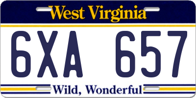 WV license plate 6XA657