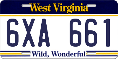 WV license plate 6XA661