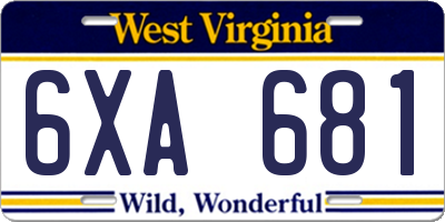 WV license plate 6XA681