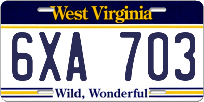 WV license plate 6XA703