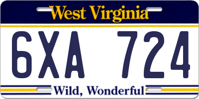WV license plate 6XA724