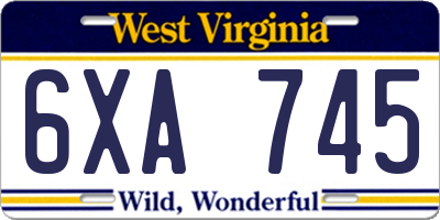 WV license plate 6XA745