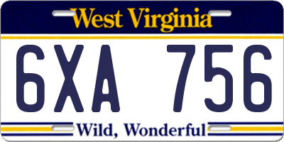 WV license plate 6XA756