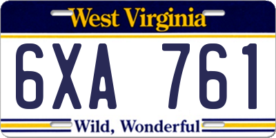 WV license plate 6XA761