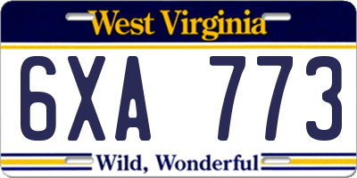 WV license plate 6XA773