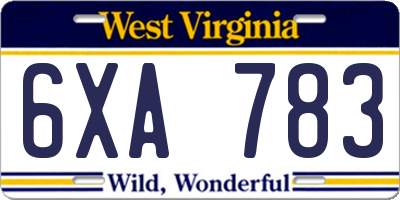 WV license plate 6XA783