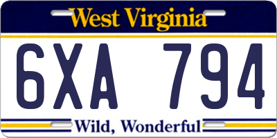 WV license plate 6XA794